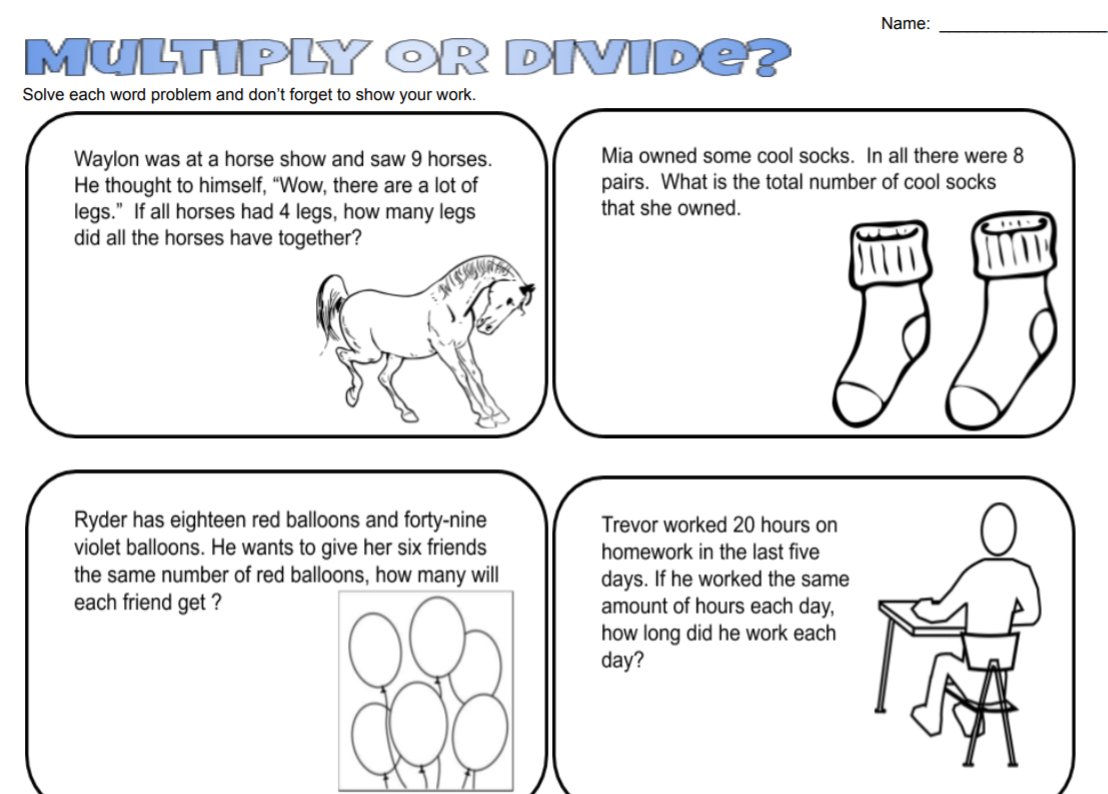 Grade 2 Multiplication And Division Word Problems